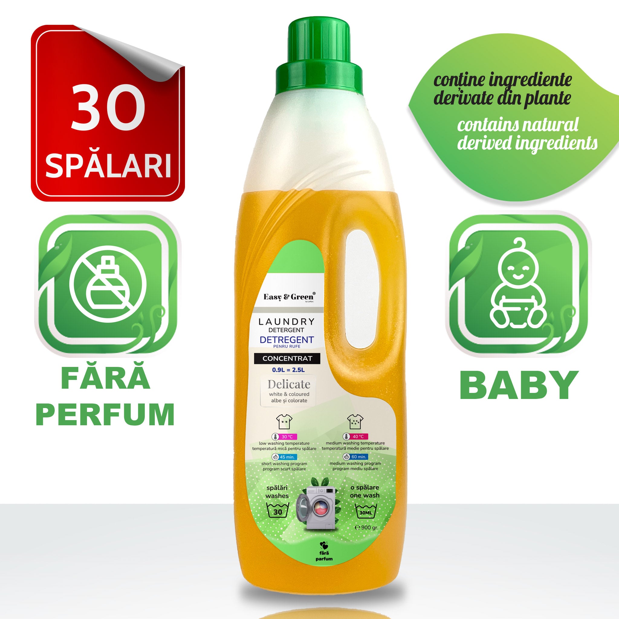 DELICATE - DETERGENT BABY, CONCENTRAT CU INGREDIENTE DERIVATE DIN PLANTE, 30 SPALARI, FARA PARFUM